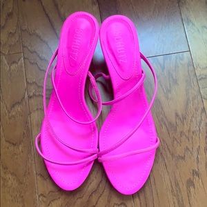 schutz hot pink strappy kitten heels